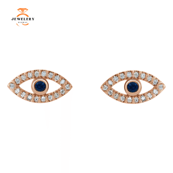 14KT GOLD .06 CTW SAPPHIRE AND .18 CTW DIAMOND EVIL EYE EARRINGS - Image 2