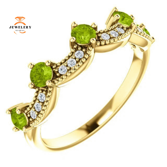 14KT GOLD 0.65 CTW PERIDOT & 0.06 CTW DIAMOND ACCENT CROWN RING - Image 5