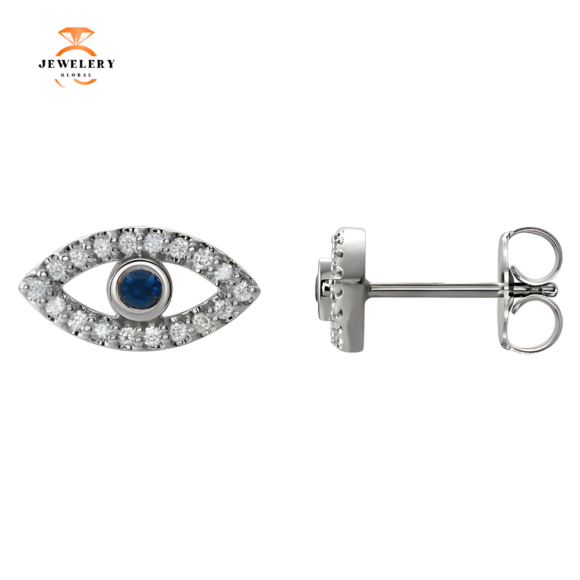 14KT GOLD .06 CTW SAPPHIRE AND .18 CTW DIAMOND EVIL EYE EARRINGS - Image 3