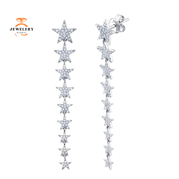 14KT GOLD 0.51 CTW DIAMOND DANGLE STAR EARRINGS - Image 3
