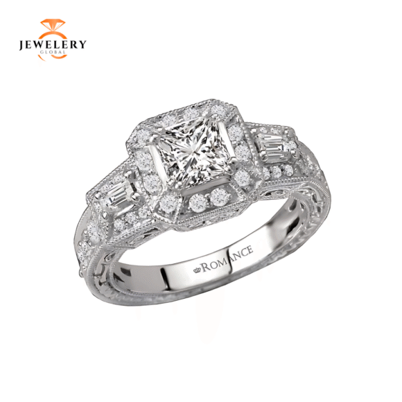 14KT 1/2 CTW DIAMOND SQUARE HALO VINTAGE SETTING FOR 1 CT PRINCESS - Image 5
