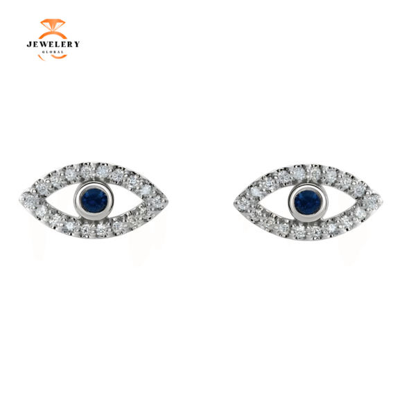 14KT GOLD .06 CTW SAPPHIRE AND .18 CTW DIAMOND EVIL EYE EARRINGS - Image 4
