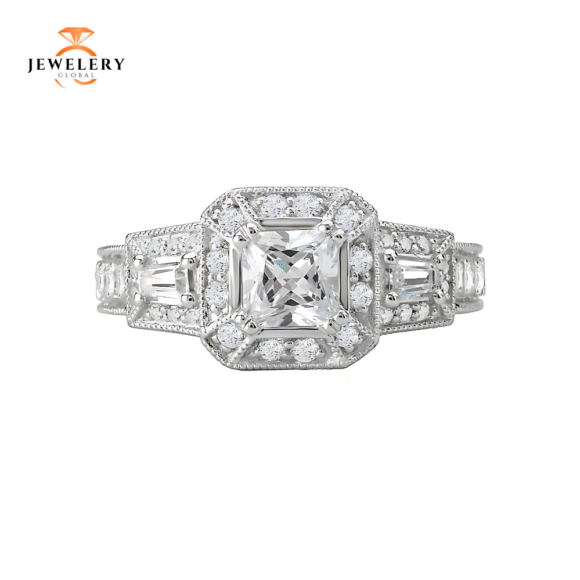 14KT 1/2 CTW DIAMOND SQUARE HALO VINTAGE SETTING FOR 1 CT PRINCESS - Image 6