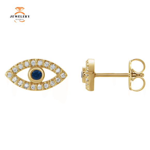 14KT GOLD .06 CTW SAPPHIRE AND .18 CTW DIAMOND EVIL EYE EARRINGS - Image 5