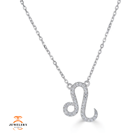 14KT GOLD 0.12 CARAT ROUND DIAMOND LEO NECKLACE- 2 COLORS - Image 2