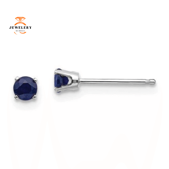 14KT GOLD 0.38 CTW ROUND BLUE SAPPHIRE STUD EARRINGS