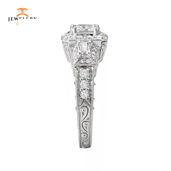 14KT 1/2 CTW DIAMOND SQUARE HALO VINTAGE SETTING FOR 1 CT PRINCESS - Image 7