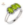 14KT Gold 1.65 CTW Peridot & .10 CTW Diamond 3 Stone Halo Ring
