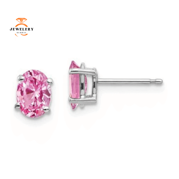 14KT GOLD 2.20 CTW OVAL PINK SAPPHIRE STUD EARRINGS