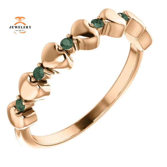 14KT GOLD GENUINE .12 CTW ALEXANDRITE STACKABLE HEART RING