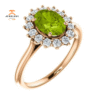 14KT GOLD PERIDOT & DIAMOND OVAL HALO RING