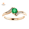 14KT GOLD ROUND EMERALD & DIAMOND RING