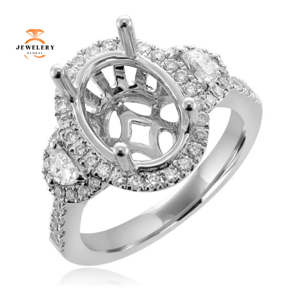 14KT White Gold .91 CTW Diamond Halo Setting for 3 CT Oval