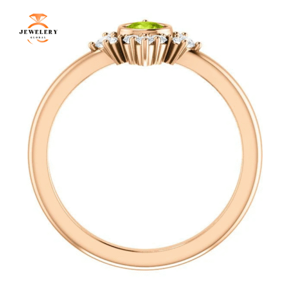 14KT Gold .30 CT Peridot & .20 CTW Diamond Bezel Halo Ring - Image 3