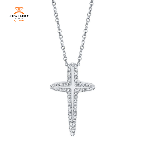 14KT GOLD 0.13 CTW DIAMOND OUTLINE CROSS NECKLACE - Image 2