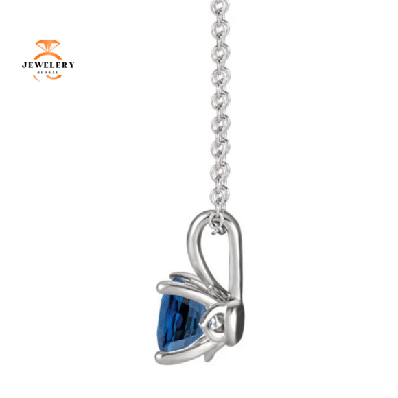 14KT GOLD 0.30 CT ROUND BLUE SAPPHIRE SOLITAIRE NECKLACE - Image 2