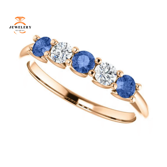 14KT GOLD 0.39 CTW SAPPHIRE & 0.20 CTW DIAMOND 5 STONE BAND - Image 2