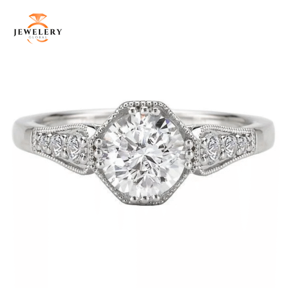 14KT 1/5 CTW DIAMOND OCTAGON VINTAGE SETTING FOR 1 CT ROUND - Image 6