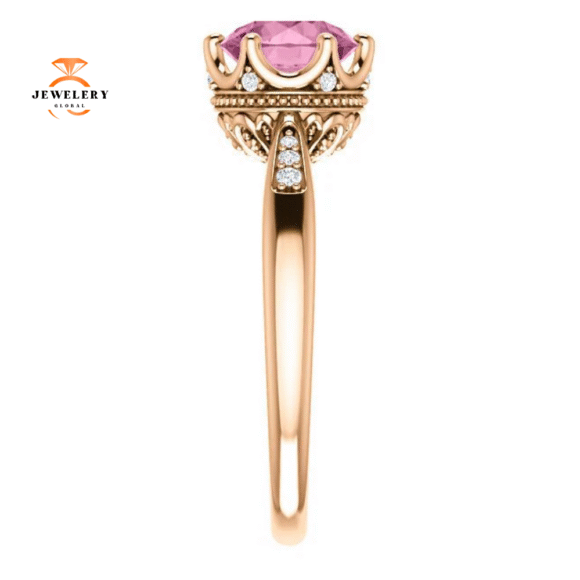 14KT GOLD BABY PINK PASSION TOPAZ & .06 CTW DIAMOND ACCENT RING - Image 3