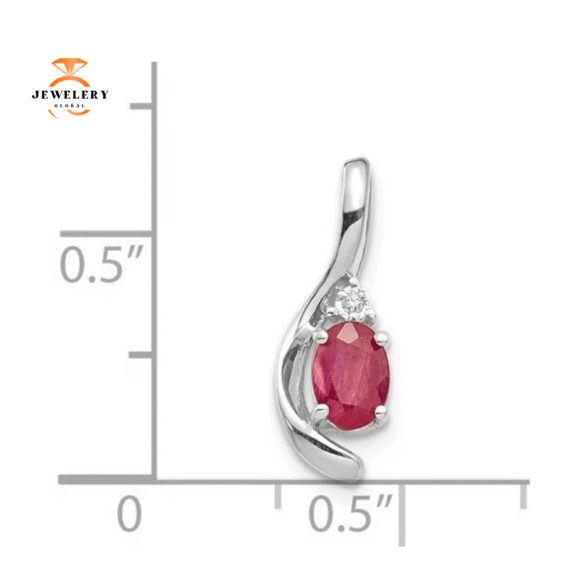14KT GOLD DIAMOND AND OVAL RUBY PENDANT - Image 2