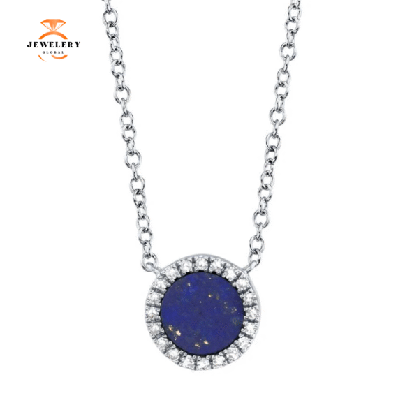 14KT GOLD .33 CT LAPIS AND 0.04 CTW DIAMOND NECKLACE - Image 2