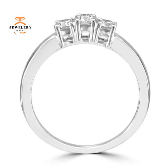 14KT White Gold 0.35 CTW 3 Stone Diamond Ring - Image 2