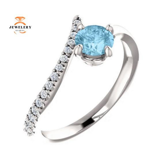14KT GOLD 0.40 CT AQUAMARINE & 0.10 CTW DIAMOND BYPASS RING - Image 9