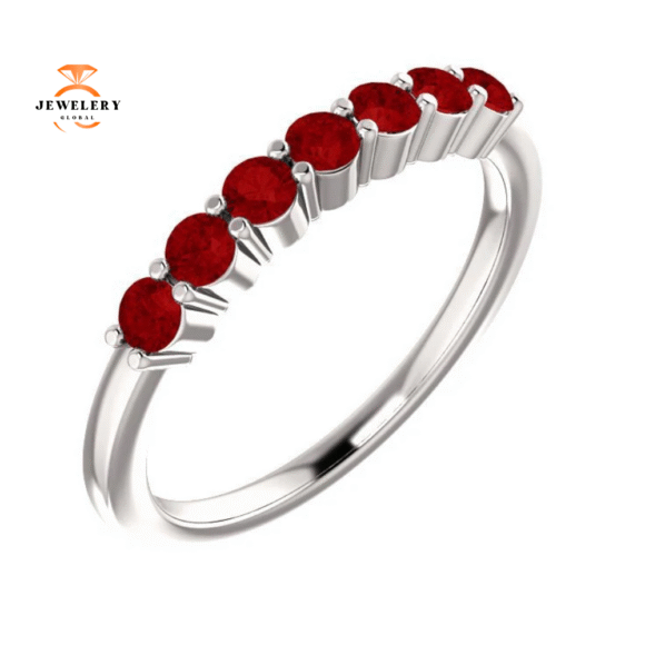 14KT GOLD 0.56 CTW RUBY SHARED PRONG 7 STONE RING