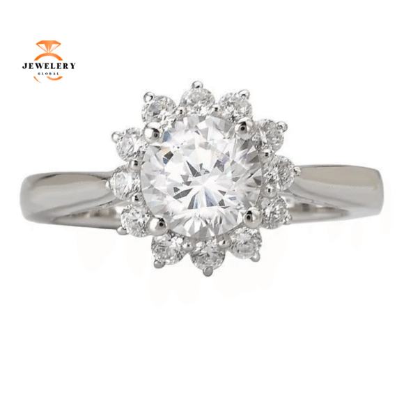 14KT GOLD 1/3 CTW DIAMOND FLOWER HALO MOUNTING FOR 1 CT ROUND - Image 4