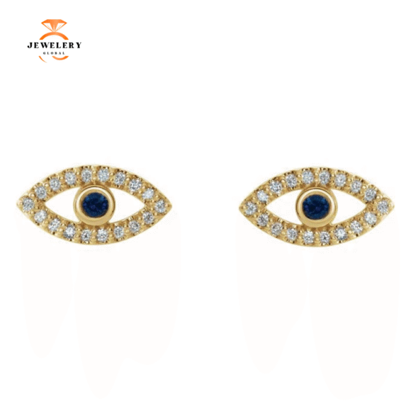 14KT GOLD .06 CTW SAPPHIRE AND .18 CTW DIAMOND EVIL EYE EARRINGS - Image 6