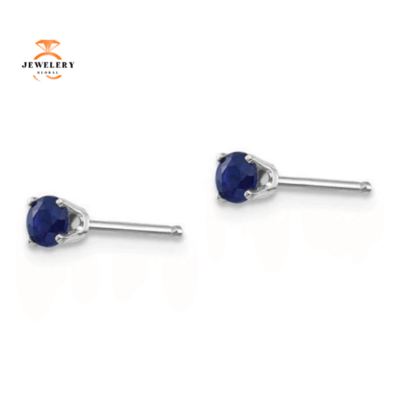 14KT GOLD 0.38 CTW ROUND BLUE SAPPHIRE STUD EARRINGS - Image 2