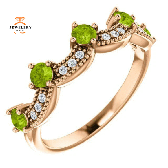 14KT GOLD 0.65 CTW PERIDOT & 0.06 CTW DIAMOND ACCENT CROWN RING - Image 9