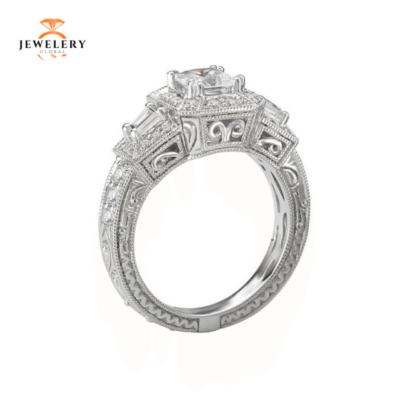 14KT 1/2 CTW DIAMOND SQUARE HALO VINTAGE SETTING FOR 1 CT PRINCESS - Image 8