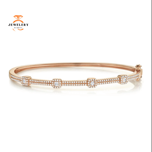 14KT GOLD 0.52 CTW DIAMOND 2-ROW HALO BANGLE BRACELET - Image 3