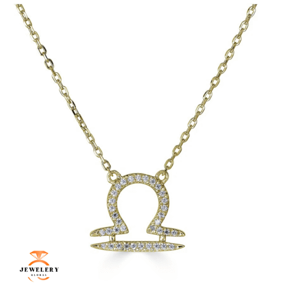 14KT GOLD 0.12 CARAT ROUND DIAMOND LIBRA NECKLACE- 2 COLORS