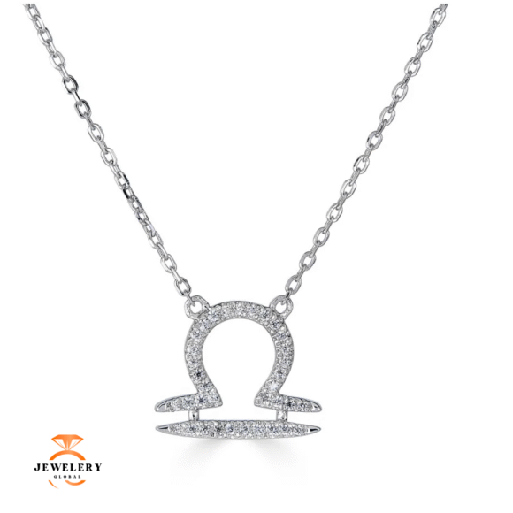 14KT GOLD 0.12 CARAT ROUND DIAMOND LIBRA NECKLACE- 2 COLORS - Image 2