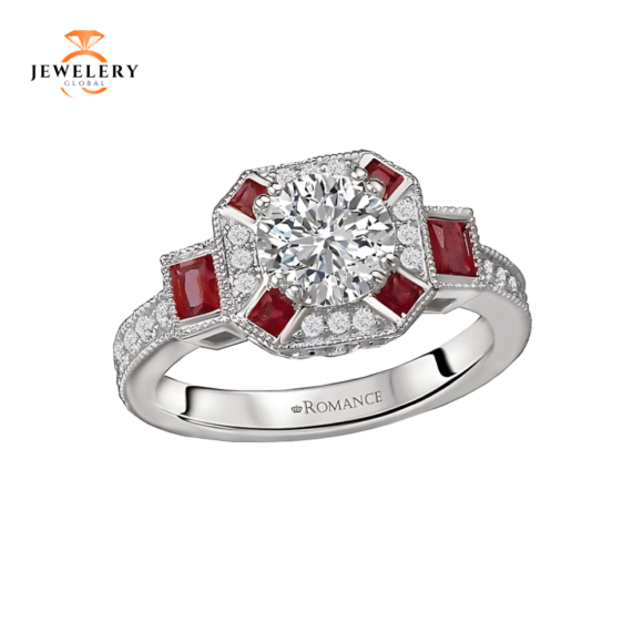14KT 1/2 CTW RUBY & 1/4 CTW DIAMOND SETTING FOR 1 CT ROUND