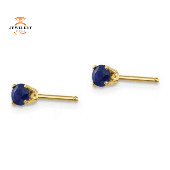 14KT GOLD 0.38 CTW ROUND BLUE SAPPHIRE STUD EARRINGS - Image 5