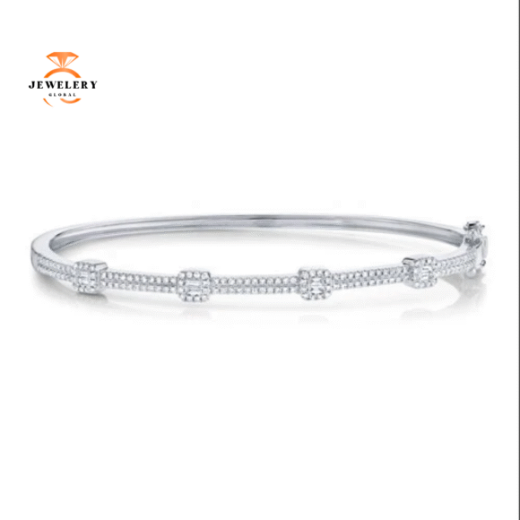 14KT GOLD 0.52 CTW DIAMOND 2-ROW HALO BANGLE BRACELET - Image 2