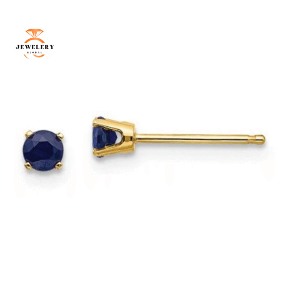 14KT GOLD 0.38 CTW ROUND BLUE SAPPHIRE STUD EARRINGS - Image 4
