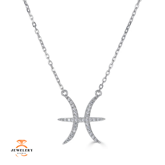 14KT GOLD 0.12 CARAT ROUND DIAMOND PISCES NECKLACE- 2 COLORS