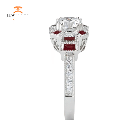 14KT 1/2 CTW RUBY & 1/4 CTW DIAMOND SETTING FOR 1 CT ROUND - Image 2