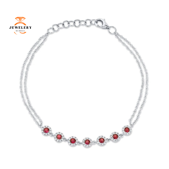 14KT GOLD 0.52 CTW RUBY & 0.21 CTW DIAMOND 2 STRAIN HALO BRACELET