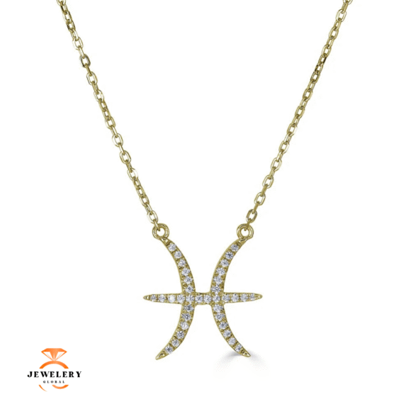 14KT GOLD 0.12 CARAT ROUND DIAMOND PISCES NECKLACE- 2 COLORS - Image 2