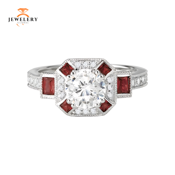 14KT 1/2 CTW RUBY & 1/4 CTW DIAMOND SETTING FOR 1 CT ROUND - Image 3