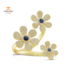 14KT GOLD 0.65 CTW SAPPHIRE & DIAMOND PAVÉ 3 FLOWER RING