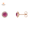 14KT GOLD 1.50 CTW PINK TOURMALINE & 1/8 CTW DIAMOND HALO EARRINGS