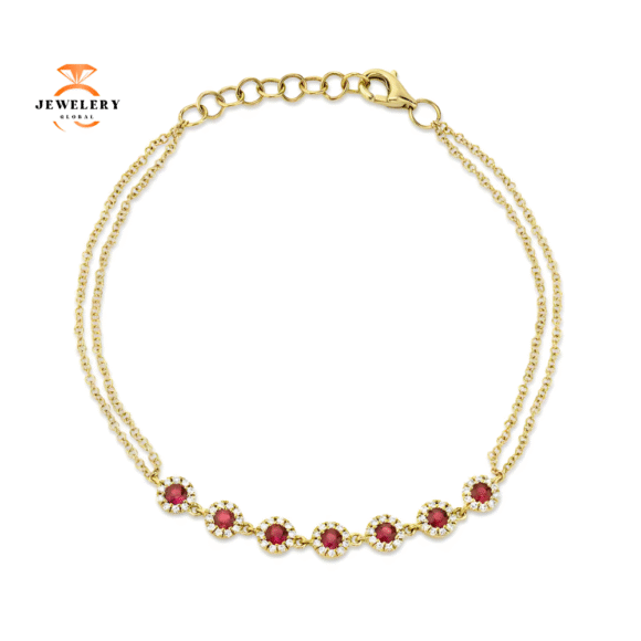 14KT GOLD 0.52 CTW RUBY & 0.21 CTW DIAMOND 2 STRAIN HALO BRACELET - Image 3
