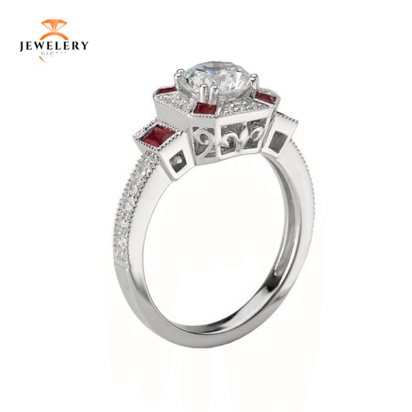 14KT 1/2 CTW RUBY & 1/4 CTW DIAMOND SETTING FOR 1 CT ROUND - Image 4