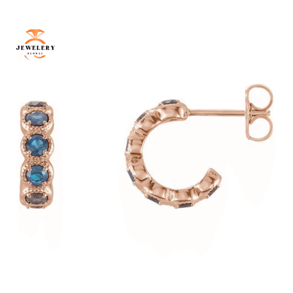 14KT GOLD 1.12 CTW AQUAMARINE J HOOP PETITE EARRINGS